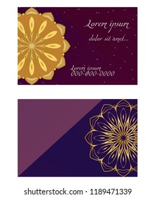 Yoga card template with mandala pattern. For business card, fitness center, meditation class. Vector illustration