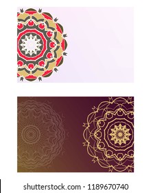 Yoga card template with mandala pattern. For business card, fitness center, meditation class. Vector illustration