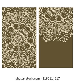 Yoga card template with mandala pattern. For business card, fitness center, meditation class. Vector illustration