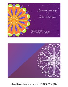 Yoga card template with mandala pattern. For business card, fitness center, meditation class. Vector illustration