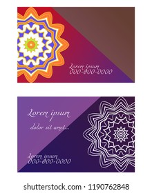 Yoga card template with mandala pattern. For business card, fitness center, meditation class. Vector illustration