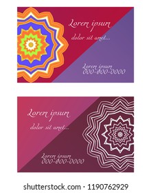 Yoga card template with mandala pattern. For business card, fitness center, meditation class. Vector illustration
