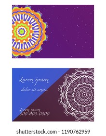Yoga card template with mandala pattern. For business card, fitness center, meditation class. Vector illustration