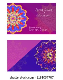 Yoga card template with mandala pattern. For business card, fitness center, meditation class. Vector illustration