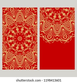 Yoga card template with mandala pattern. For business card, fitness center, meditation class. Vector illustration