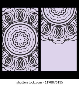 Yoga card template with mandala pattern. For business card, fitness center, meditation class. Vector illustration