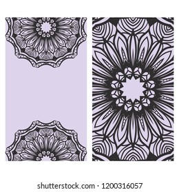 Yoga card template with mandala pattern. For business card, fitness center, meditation class. Vector illustration
