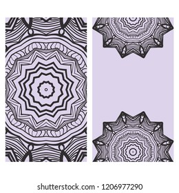 Yoga card template with mandala pattern. For business card, fitness center, meditation class. Vector illustration