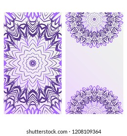 Yoga card template with mandala pattern. For business card, fitness center, meditation class. Vector illustration