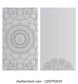 Yoga card template with mandala pattern. For business card, fitness center, meditation class. Vector illustration