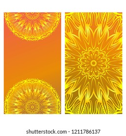 Yoga card template with mandala pattern. For business card, fitness center, meditation class. Vector illustration