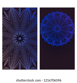 Yoga card template with mandala pattern. For business card, fitness center, meditation class. Vector illustration