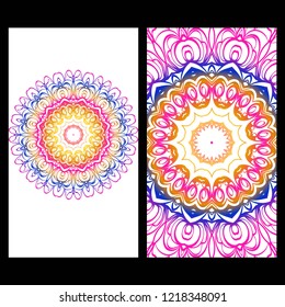 Yoga card template with mandala pattern. For business card, fitness center, meditation class. Vector illustration