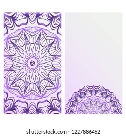 Yoga card template with mandala pattern. For business card, fitness center, meditation class. Vector illustration