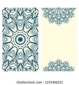 Yoga card template with mandala pattern. For business card, fitness center, meditation class. Vector illustration