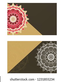 Yoga card template with mandala pattern. For business card, fitness center, meditation class. Vector illustration
