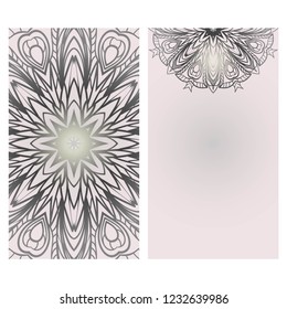 Yoga card template with mandala pattern. For business card, fitness center, meditation class. Vector illustration