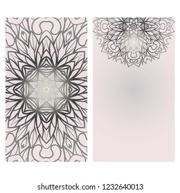Yoga card template with mandala pattern. For business card, fitness center, meditation class. Vector illustration
