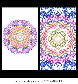Yoga card template with mandala pattern. For business card, fitness center, meditation class. Vector illustration