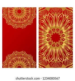 Yoga card template with mandala pattern. For business card, fitness center, meditation class. Vector illustration