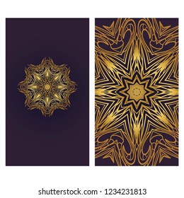 Yoga card template with mandala pattern. For business card, fitness center, meditation class. Vector illustration