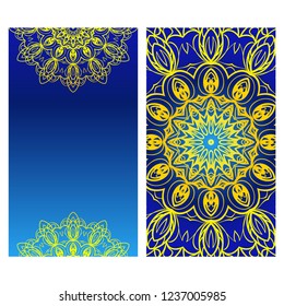 Yoga card template with mandala pattern. For business card, fitness center, meditation class. Vector illustration