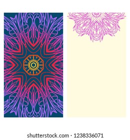 Yoga card template with mandala pattern. For business card, fitness center, meditation class. Vector illustration