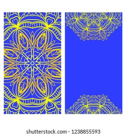 Yoga card template with mandala pattern. For business card, fitness center, meditation class. Vector illustration