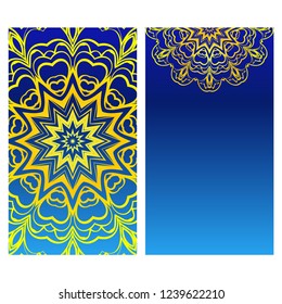 Yoga card template with mandala pattern. For business card, fitness center, meditation class. Vector illustration