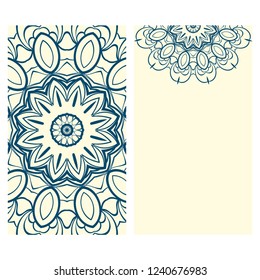 Yoga card template with mandala pattern. For business card, fitness center, meditation class. Vector illustration