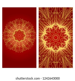 Yoga card template with mandala pattern. For business card, fitness center, meditation class. Vector illustration