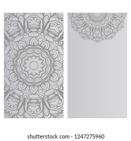 Yoga card template with mandala pattern. For business card, fitness center, meditation class. Vector illustration