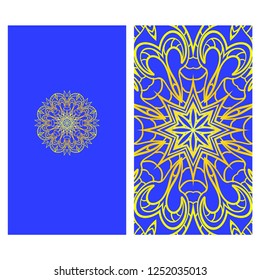 Yoga card template with mandala pattern. For business card, fitness center, meditation class. Vector illustration