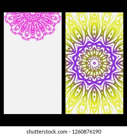 Yoga card template with mandala pattern. For business card, fitness center, meditation class. Vector illustration