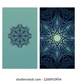 Yoga card template with mandala pattern. For business card, fitness center, meditation class. Vector illustration