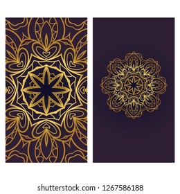 Yoga card template with mandala pattern. For business card, fitness center, meditation class. Vector illustration