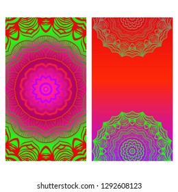 Yoga card template with mandala pattern. For business card, fitness center, meditation class. Vector illustration