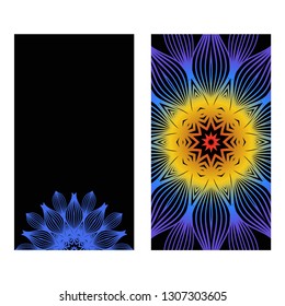 Yoga Card Template With Mandala Pattern. For Business Card, Meditation Class. Vector Illustration. Fantastic gradient color