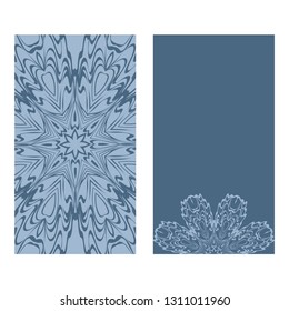Yoga Card Template With Mandala Pattern. For Business Card, Fitness Center, Meditation Class. Vector Illustration. Patel blue color.
