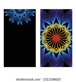 Yoga Card Template With Mandala Pattern. For Business Card, Meditation Class. Vector Illustration. Fantastic gradient color