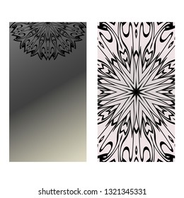 Yoga Card Template With Mandala Pattern. For Business Card, Fitness Center, Meditation Class. Vector Illustration. Black grey color.
