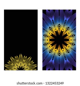 Yoga Card Template With Mandala Pattern. For Business Card, Meditation Class. Vector Illustration. Fantastic gradient color