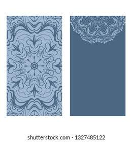 Yoga Card Template With Mandala Pattern. For Business Card, Fitness Center, Meditation Class. Vector Illustration. Pastel blue color.