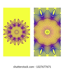 Yoga Card Template With Mandala Pattern. For Business Card, Meditation Class. Vector Illustration. Yellow purple color.