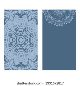 Yoga Card Template With Mandala Pattern. For Business Card, Fitness Center, Meditation Class. Vector Illustration. Patel blue color.
