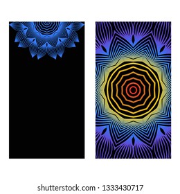 Yoga Card Template With Mandala Pattern. For Business Card, Meditation Class. Vector Illustration. Fantastic gradient color