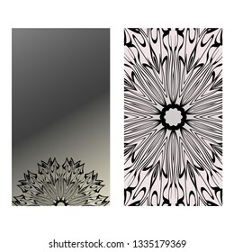 Yoga Card Template With Mandala Pattern. For Business Card, Fitness Center, Meditation Class. Vector Illustration. Black grey color.