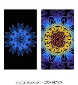 Yoga Card Template With Mandala Pattern. For Business Card, Meditation Class. Vector Illustration. Fantastic gradient color