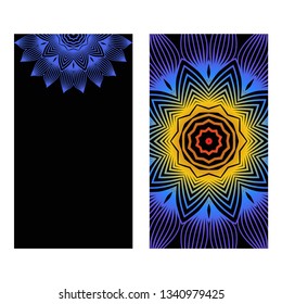 Yoga Card Template With Mandala Pattern. For Business Card, Meditation Class. Vector Illustration. Fantastic gradient color