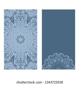 Yoga Card Template With Mandala Pattern. For Business Card, Fitness Center, Meditation Class. Vector Illustration. Patel blue color.